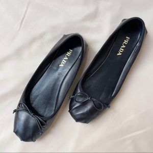 Prada Leather Ballerinas in Black Leather (Size 7-7.5)